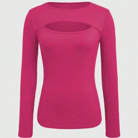 Women's Round Neck Hollow Out Long Sleeve T-Shirt
