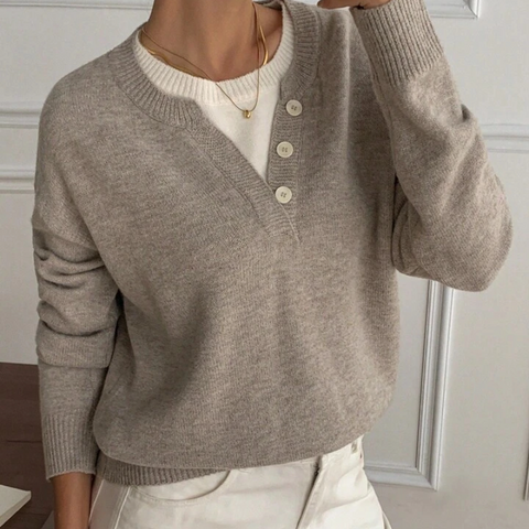 Casual Color Block Henley Neck Pullover