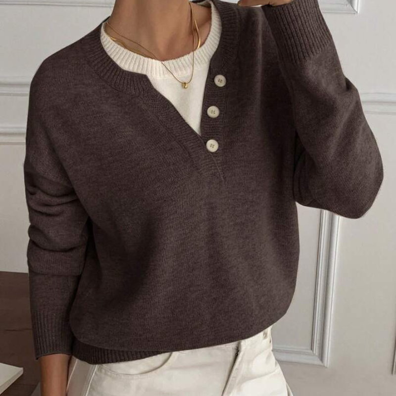 Casual Color Block Henley Neck Pullover