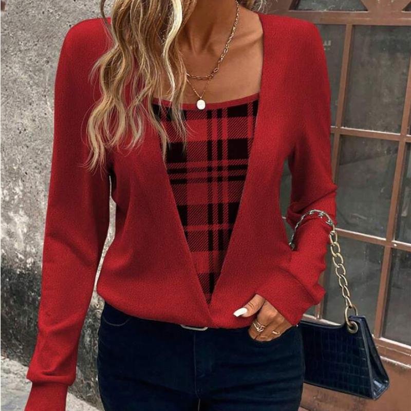 Women's Plaid Patchwork Long Sleeve Casual Sweatshirt