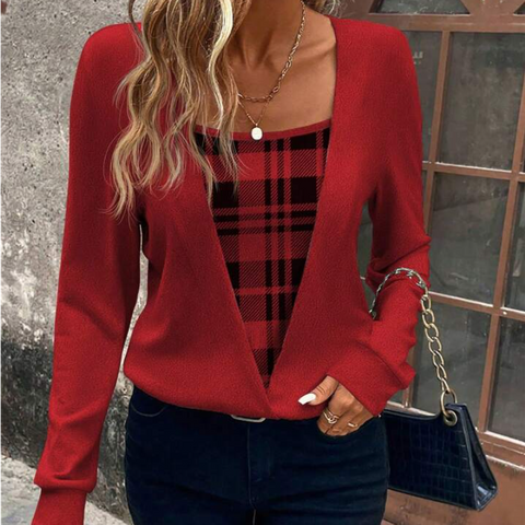 Women's Plaid Patchwork Long Sleeve Casual Sweatshirt