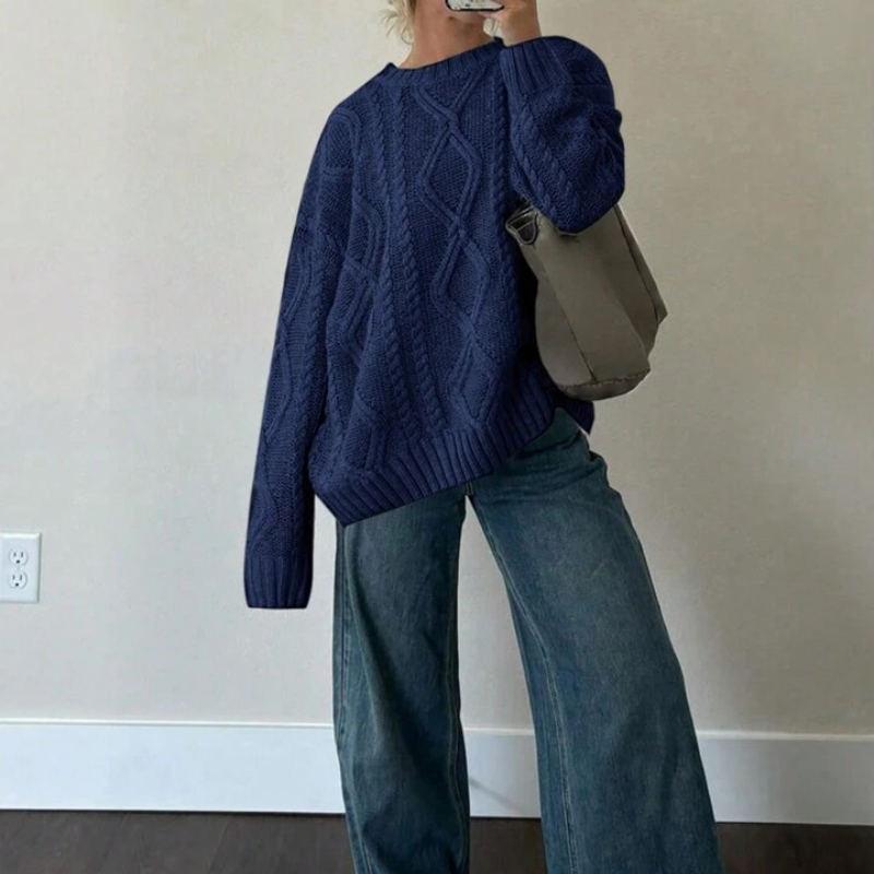 New Round Neck Twisted Flower Long Sleeve Knitted Sweater