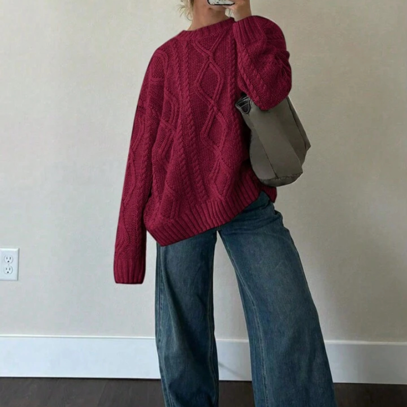 New Round Neck Twisted Flower Long Sleeve Knitted Sweater