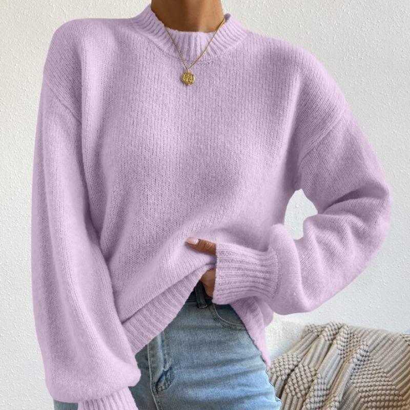 Women's Crew Neck Solid Color Casual Pullover Knitted Sweater