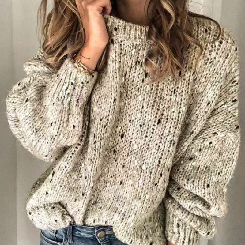 Women's Autumn/Winter Casual Blended Color-Blocked Round Neck Long Sleeve Bell Sleeve Sweater Top