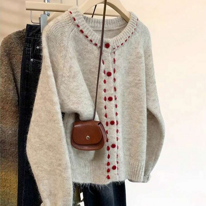 Cute & Soft Round Neck Knit Cardigan