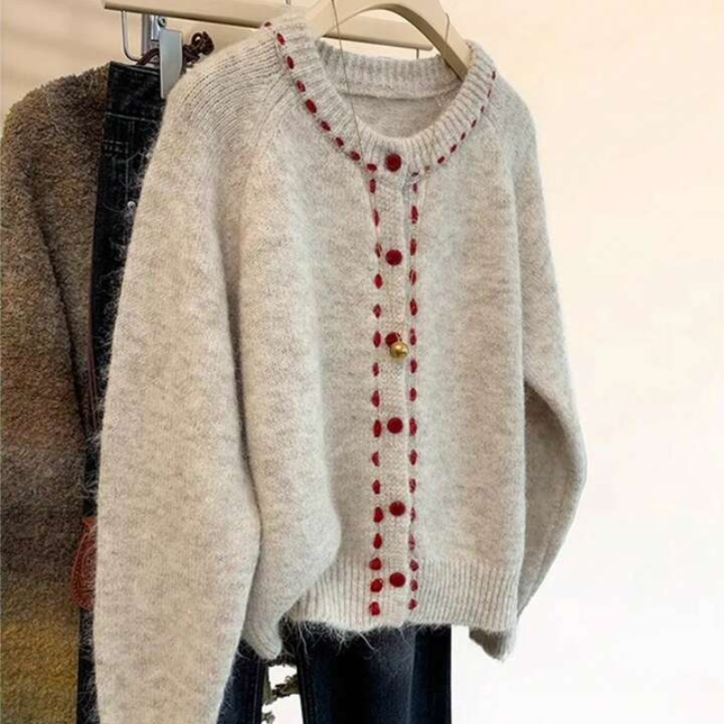 Cute & Soft Round Neck Knit Cardigan