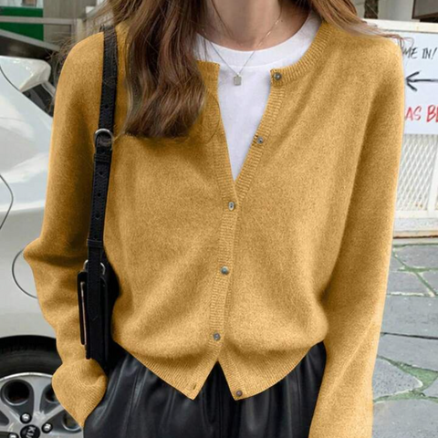 Women's Solid Color Drop Shoulder Long Sleeve Single-Breasted Casual Cardigan