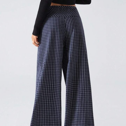 2025 New Arrival Minimalist Fall-Winter Women's Plaid Print Knotted Casual Loose Fit Wide Leg Pants