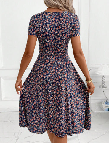 Women's Casual Knitted Midi Dress With Flared Hem And V Neckline Summer Dress Plus Size