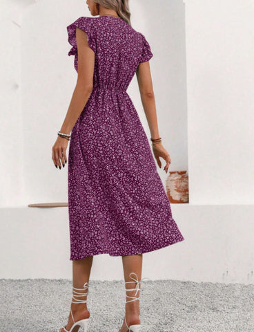 Women's Random Floral Print Casual Short Sleeve Dress Maxi Outfit