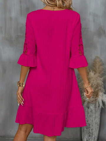 Womens Fashionable Solid Color Medium Sleeve Dress