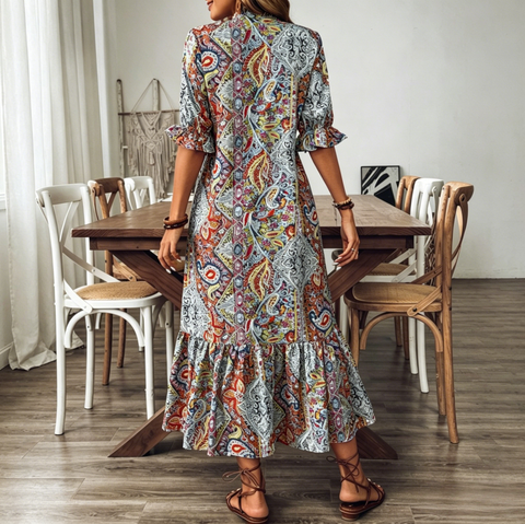 Women's Bohemian Style Printed Mid-Sleeve Dress