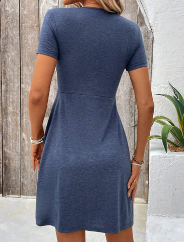 Summer Casual V-Neck Twist Front Short Sleeve Mini Dress