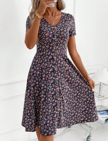 Women's Casual Knitted Midi Dress With Flared Hem And V Neckline Summer Dress Plus Size