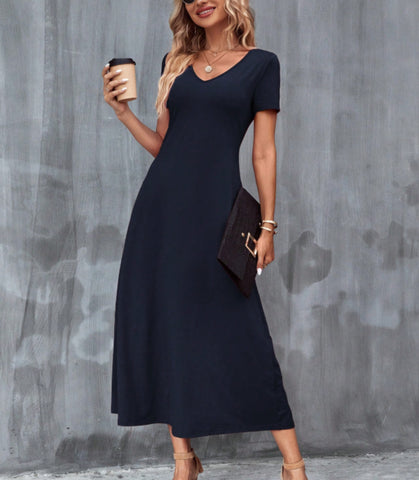 HAOIIF Women's Solid Color Hidden Pocket Dress Plus Size
