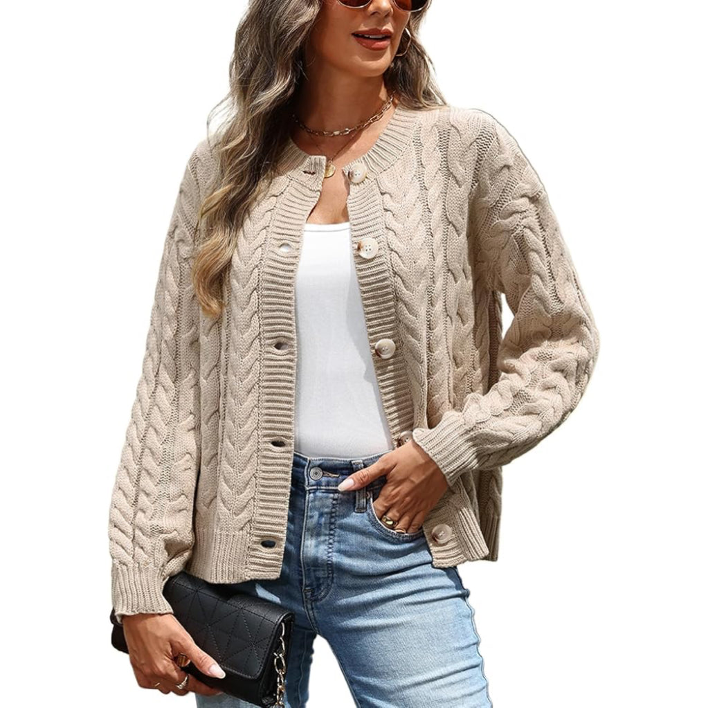 Women's Button Front Cable Knit Cardigan