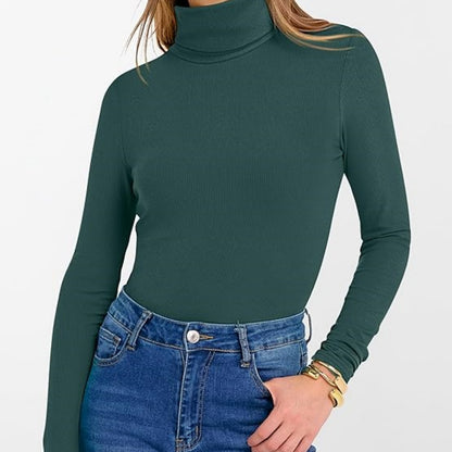 Women's Long Sleeve Turtleneck Shirts Casual Ribbed Basic Tee Slim Soft Thermal Tops 2025 Fall Going Out Clothes