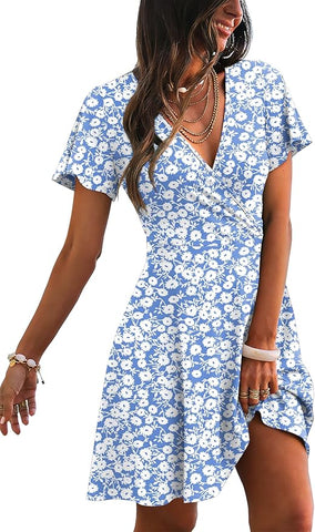 Womens Casual Dresses Wrap V Neck Dress A-Line Ruffle Sleeve Summer Sundress Fashion 2026