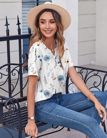 Womens Summer Tops Casual Short Sleeve V Neck Shirts Business Dressy Work Blouses
