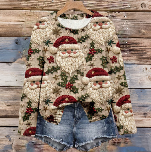 Women's Knitted Pullover Sweater,  Santa Claus Print, Suitable For Christmas