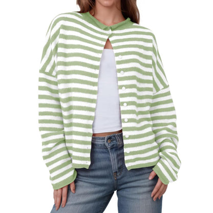 Womens Striped Cardigan Casual Long Sleeve Open Front Button Sweaters
