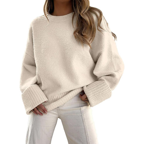 Women's Oversized Long Sleeve Fuzzy Chunky Pullover Sweater