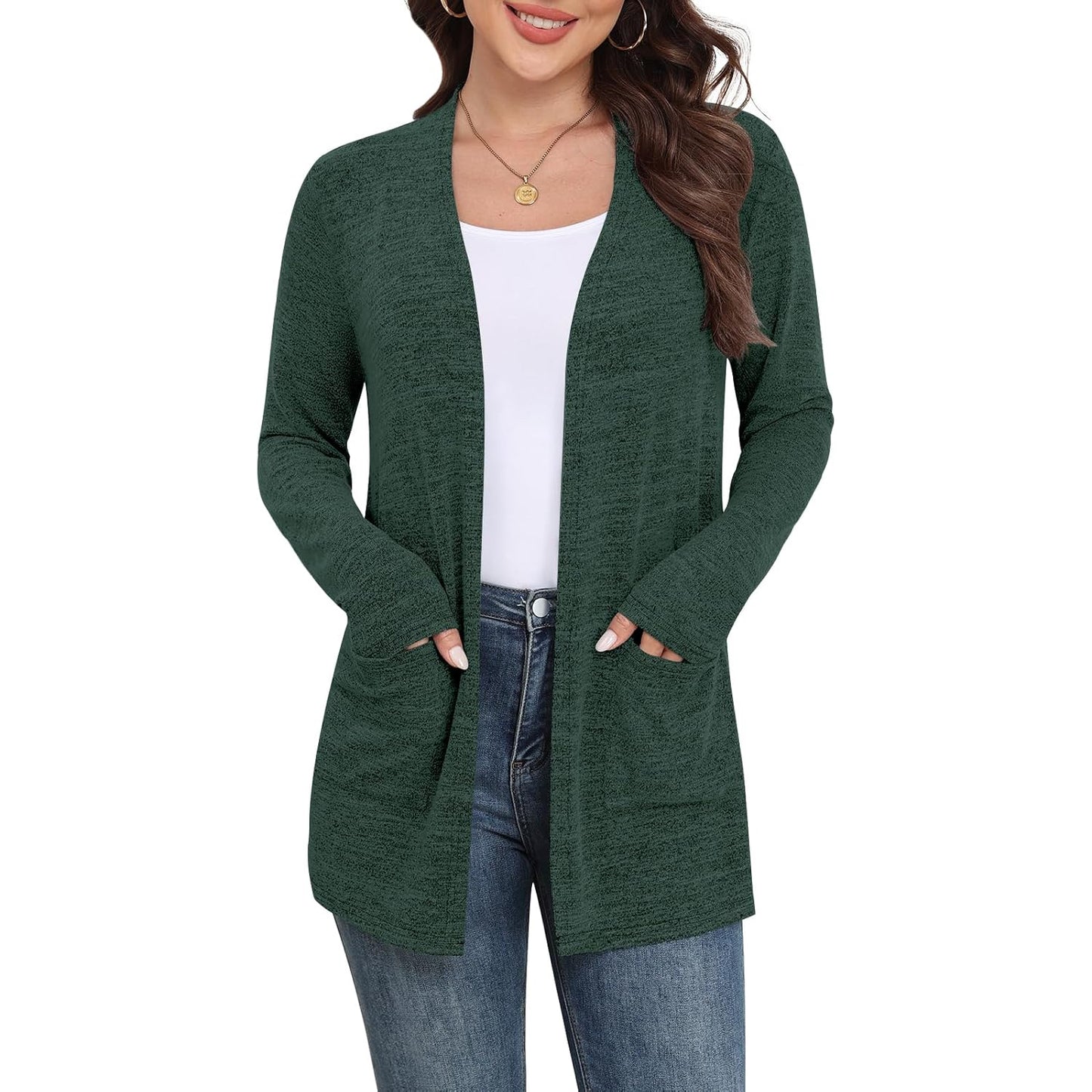 Womens Lightweight Cardigan Long Sleeve Open Front Casual Sweater Cardigans with Pockets