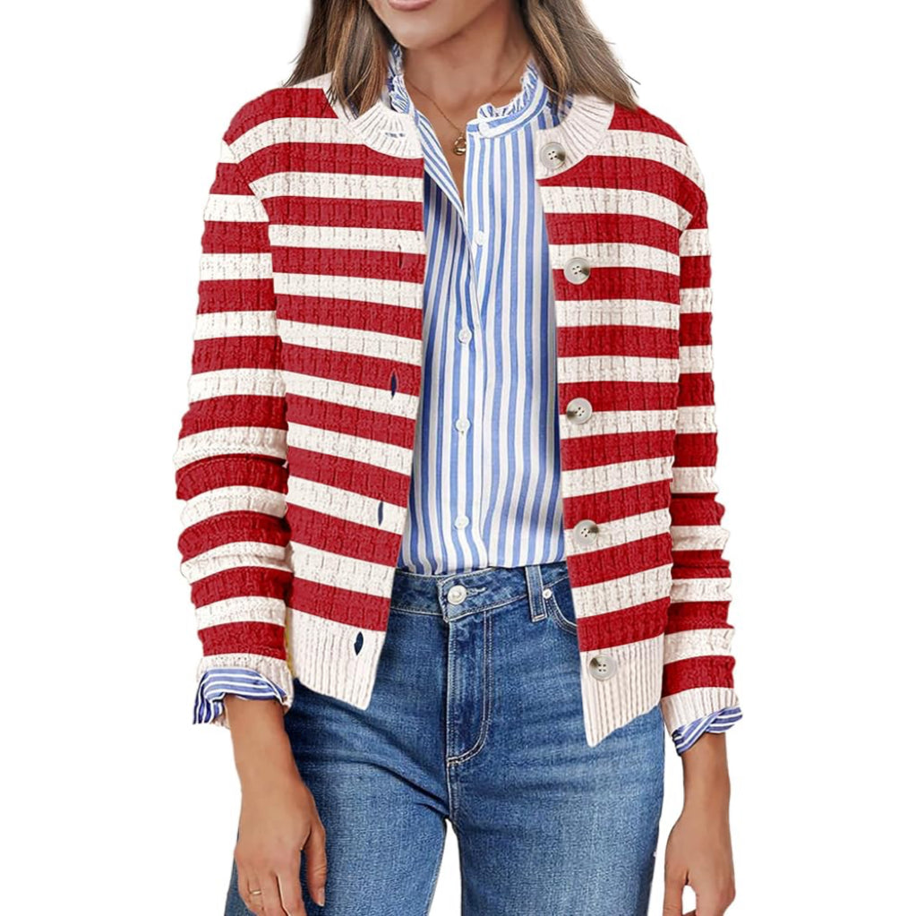 Women's Cropped Knit Cardigan (Button Down, Crew Neck)