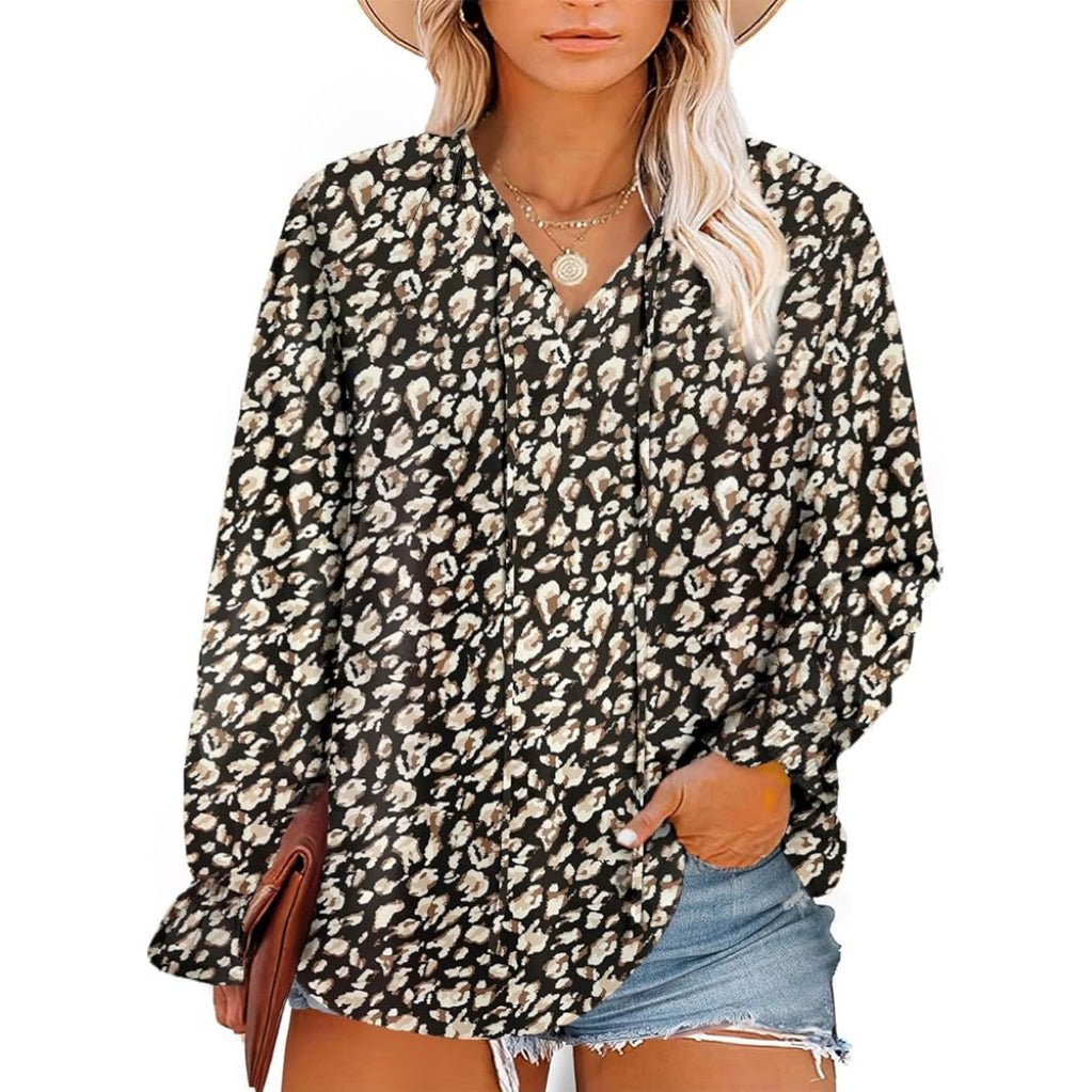 Women's Floral Print V-Neck Long-Sleeve Top