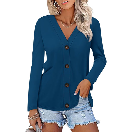 Womens Button Down Shirts Long Sleeve V Neck Tops