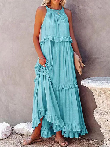 2026 summer new holiday lotus leaf edge long dress big swing elegant beach dress women