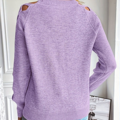Long-sleeve openwork pullover sweater