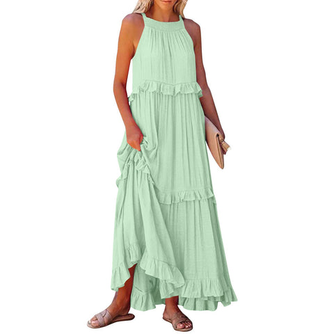 2026 summer new holiday lotus leaf edge long dress big swing elegant beach dress women