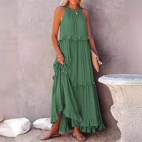 2026 summer new holiday lotus leaf edge long dress big swing elegant beach dress women