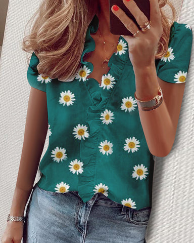 Spring and summer European and American new long-sleeved ruffle shirt women's shirt