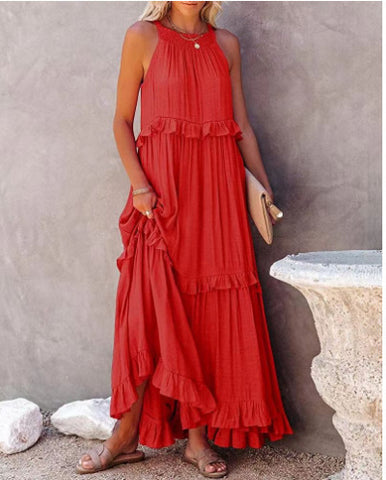 2026 summer new holiday lotus leaf edge long dress big swing elegant beach dress women