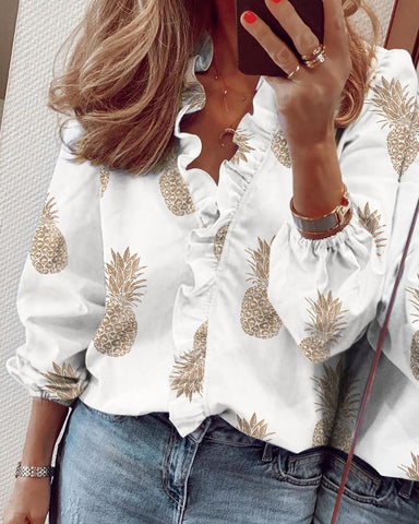 Spring and summer European and American new long-sleeved ruffle shirt women's shirt