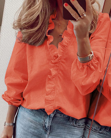 Spring and summer European and American new long-sleeved ruffle shirt women's shirt