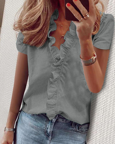 Spring and summer European and American new long-sleeved ruffle shirt women's shirt