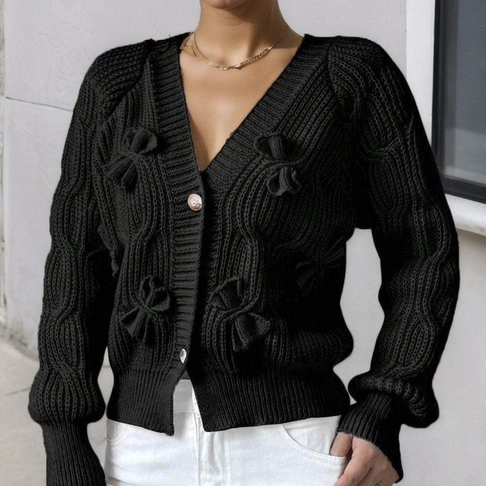 Women'S Soft  Bow Long-Sleeve Cardigan