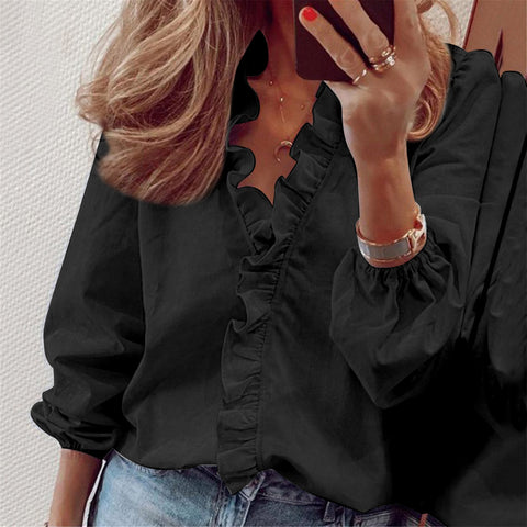 Spring and summer European and American new long-sleeved ruffle shirt women's shirt