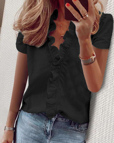 Spring and summer European and American new long-sleeved ruffle shirt women's shirt