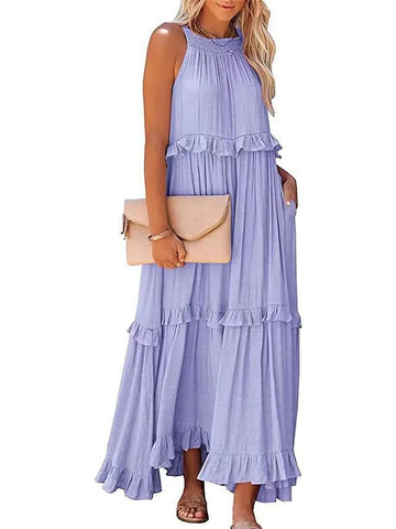 2026 summer new holiday lotus leaf edge long dress big swing elegant beach dress women