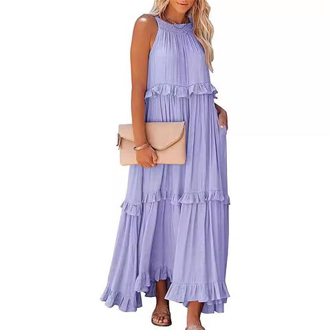 2026 summer new holiday lotus leaf edge long dress big swing elegant beach dress women
