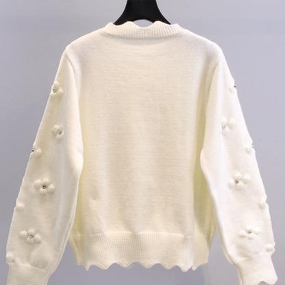 Women's Elegant Beaded Floral Cardigan - V-Neck, Long Sleeve, Lace Trim. Chic for Spring/Fall.