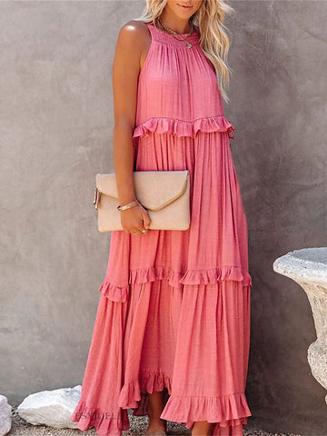 2026 summer new holiday lotus leaf edge long dress big swing elegant beach dress women