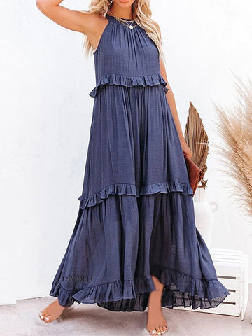 2026 summer new holiday lotus leaf edge long dress big swing elegant beach dress women