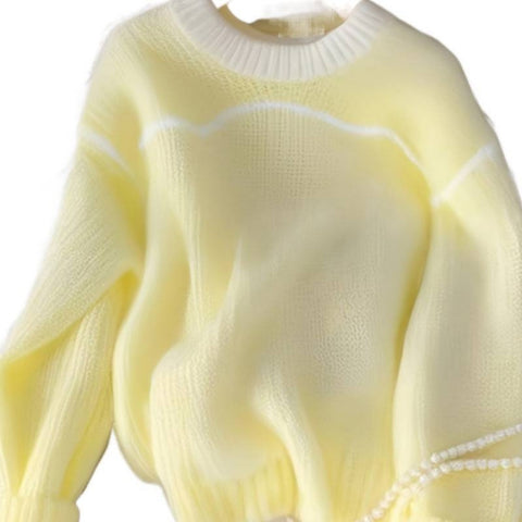 Lemon Yellow Loose Long-Sleeve Sweater for Women, Stylish Top for Autumn And Winter with a Korean Vibe