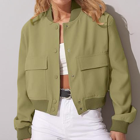 Women's Navy Blue V-Neck Blazer - Structured Short Jacket with Pockets